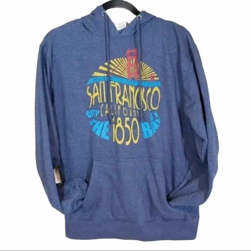 Delta Fleece Hoodie Medium Blue San Francisco Graphic Pullover Golden Gate